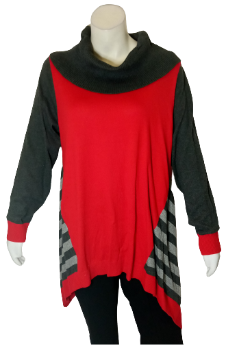 Style & Co. Red/Gray Striped Pattern Sweater