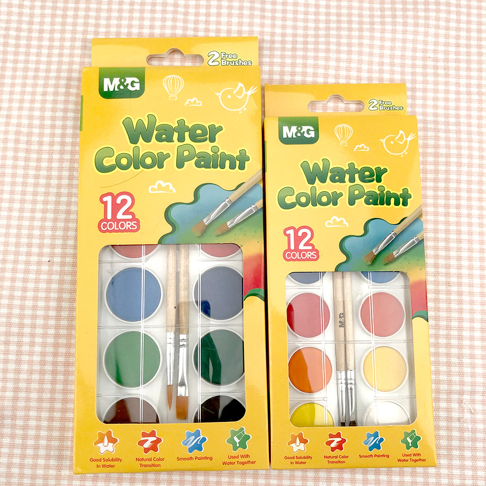 M&G 8g Watercolor Paint 12 colors with 2 brushes (1 per pack)