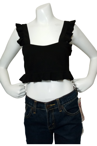 Black Ruffled Crop Top